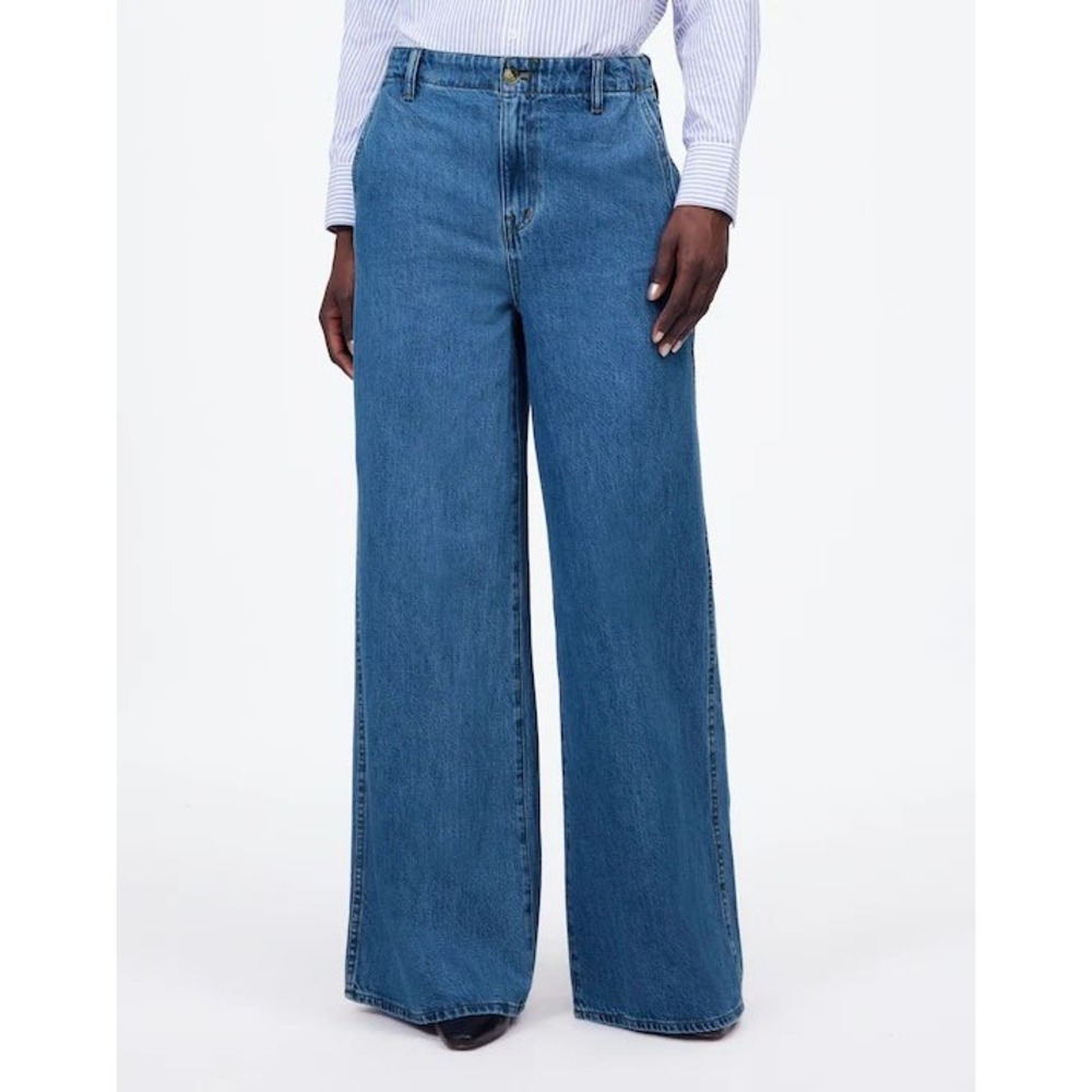 Madewell Wide Leg Sweep Trouser Jeans Medium Wash Blue Denim Size 26 Low‎ Hang